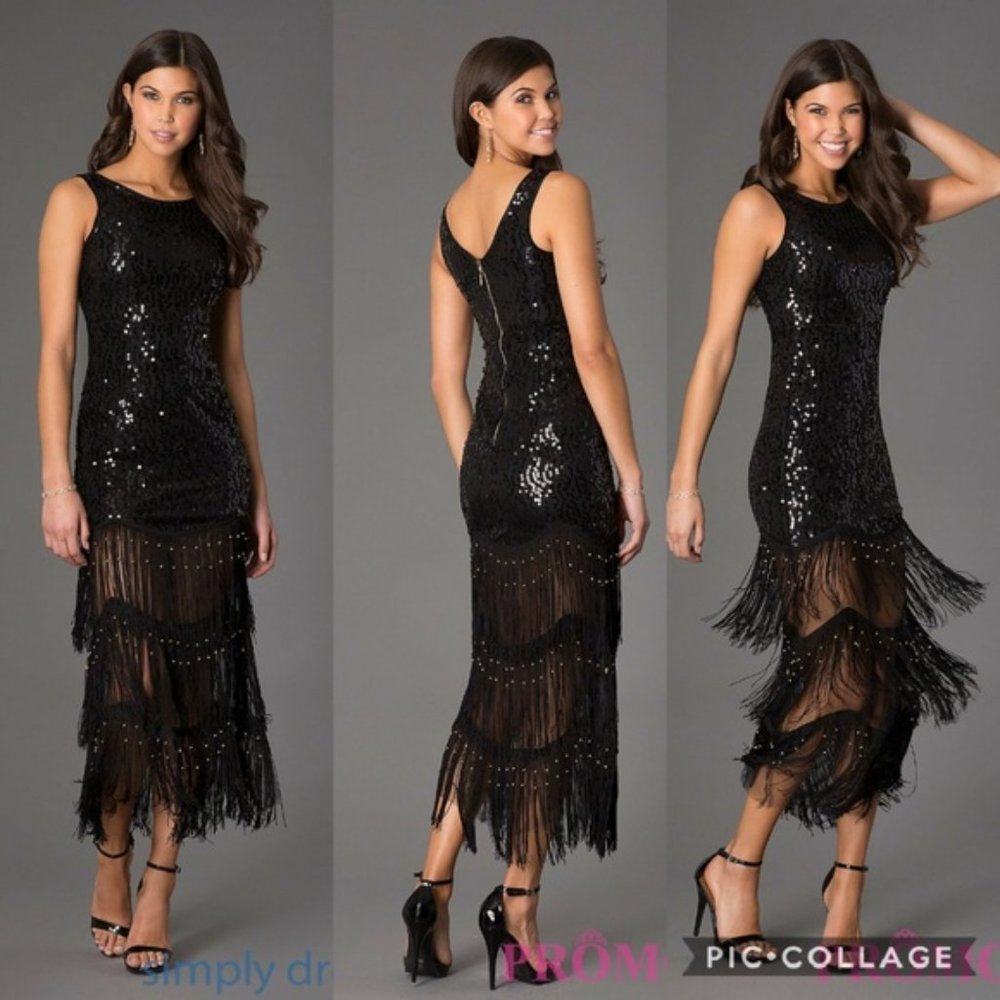 Sequin Flapper Girl Gatsby Dress w/ Beaded Fringe